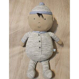 Aubrey Pottery Barn Kids Doll Brown Gray Sewn Eyes Knit Plush 15" Toy Lovey